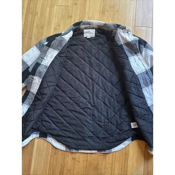 Aeropostale Quilted Flannel Shirt Jacket Women Small Black White Plaid Shacket - Picture 2 of 9
